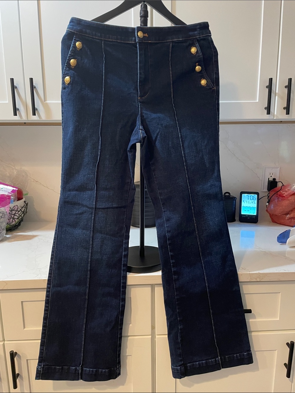 Sailor Talbots Dark Blue Wide-Leg Jeans with Gold Buttons (0038)